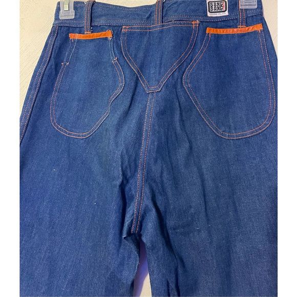 Vintage 70’s Bell Bottom Bellbottoms Flared Jeans Trimmed in Leather by BANG! BA - Picture 9 of 13